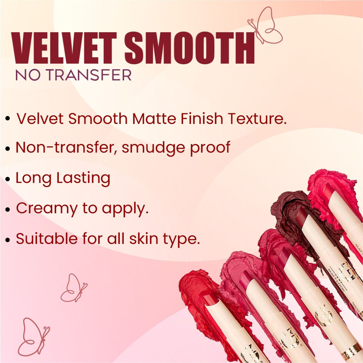 Matt Look Velvet Smooth Non Transfer Lipstick - Apricot