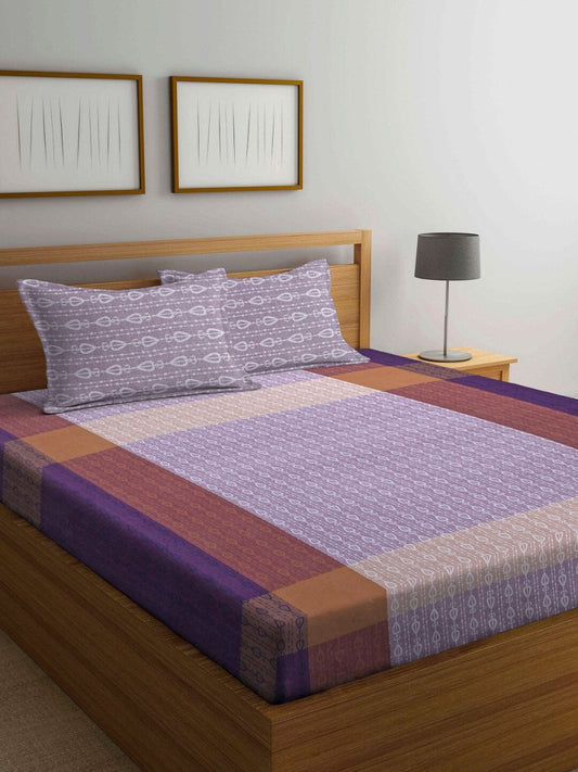 Arrabi Multicoloured 300 TC Super King Ethnic Motifs Cotton Bedsheet with 2 Pillow Covers