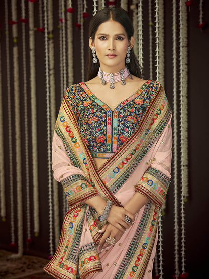 Myra Baby Pink Art Silk Heavy Embroidered Designer Saree