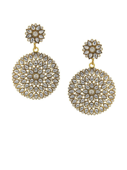 Gold-Polished Alloy Stone Studded Golden Round Earrings - The Pari
