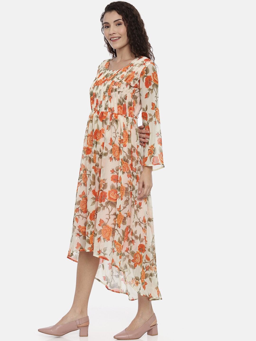 Souchii Cream-Coloured Printed A-Line Dress
