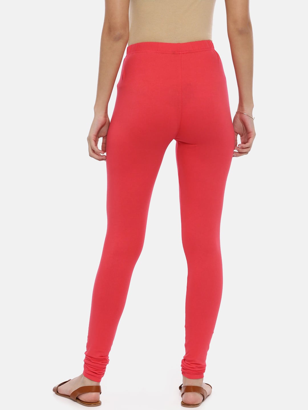 Souchii Red Solid Slim-Fit Churidar-Length Leggings