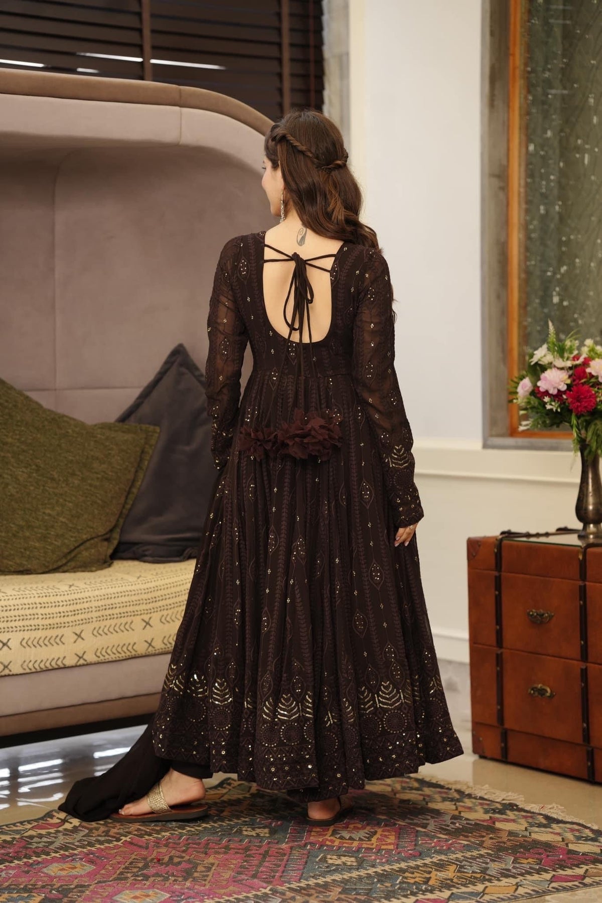 Yash Enterprise Black Embroidered Georgette Suit Set