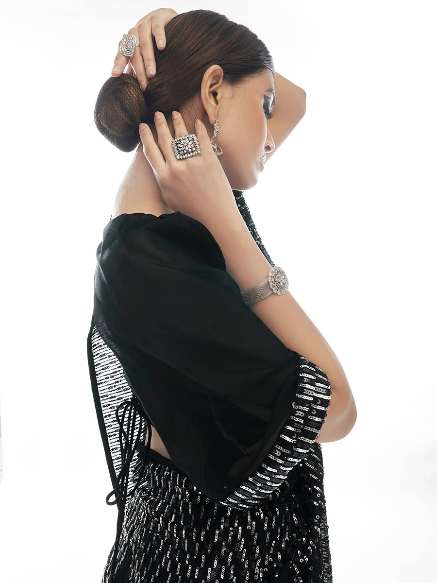 Myra Black Georgette Embroidered Designer  Saree