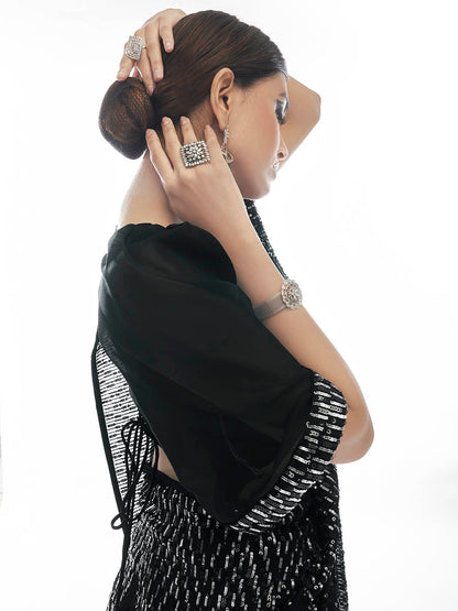 Myra Black Georgette Embroidered Designer  Saree