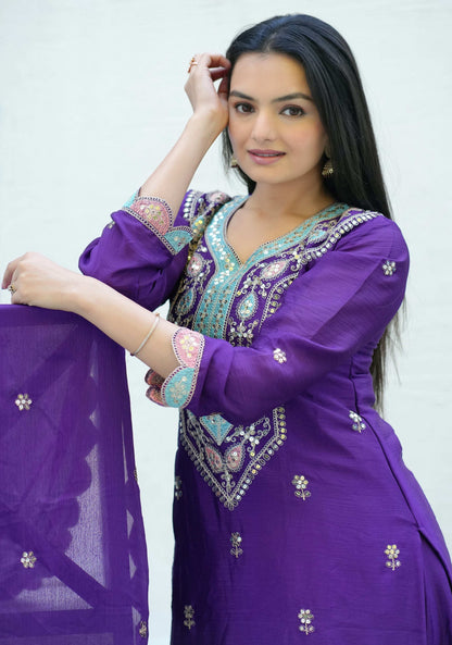 Yash Enterprise Embroidered Chinon With Sequence Blue Readymade Salwar Suit