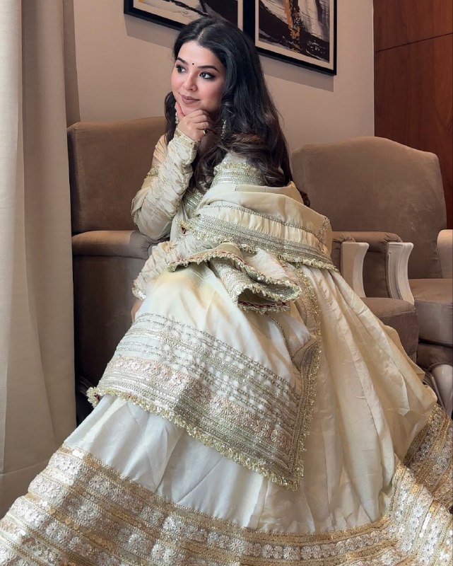 Yash Enterprise Of White Chinon Silk With Embroidery Zari Sequins-Work