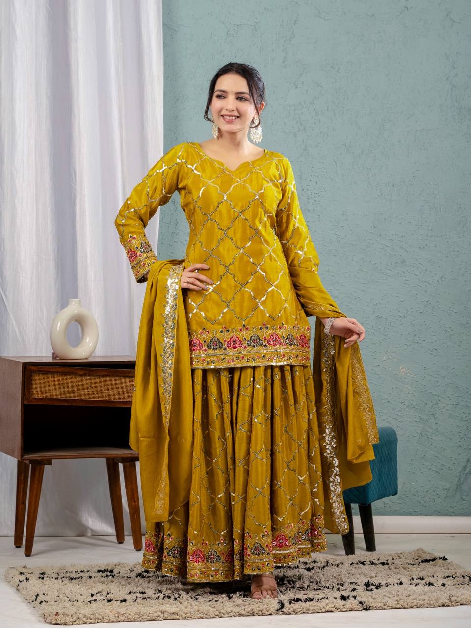 Yash Enterprise Yellow Georgette Embroidery Party Wear Suit Set