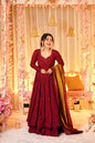 Yash Enterprise Festive Special Chinon Silk Partywear Designer Gown With Palazzo & Dupatta Set