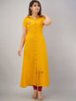 HERE&NOW Mustard Yellow Shirt Collar Thread Work A-Line Kurta