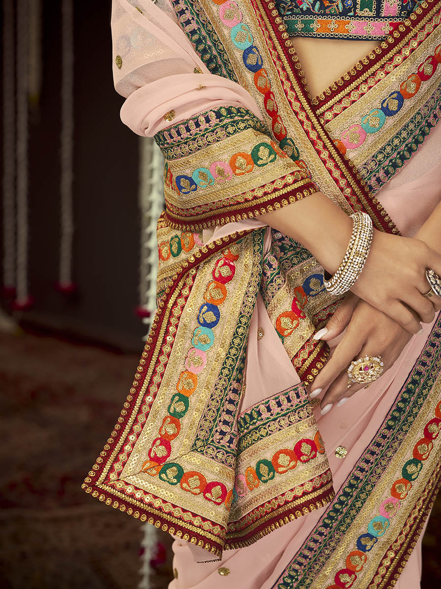Myra Baby Pink Art Silk Heavy Embroidered Designer Saree