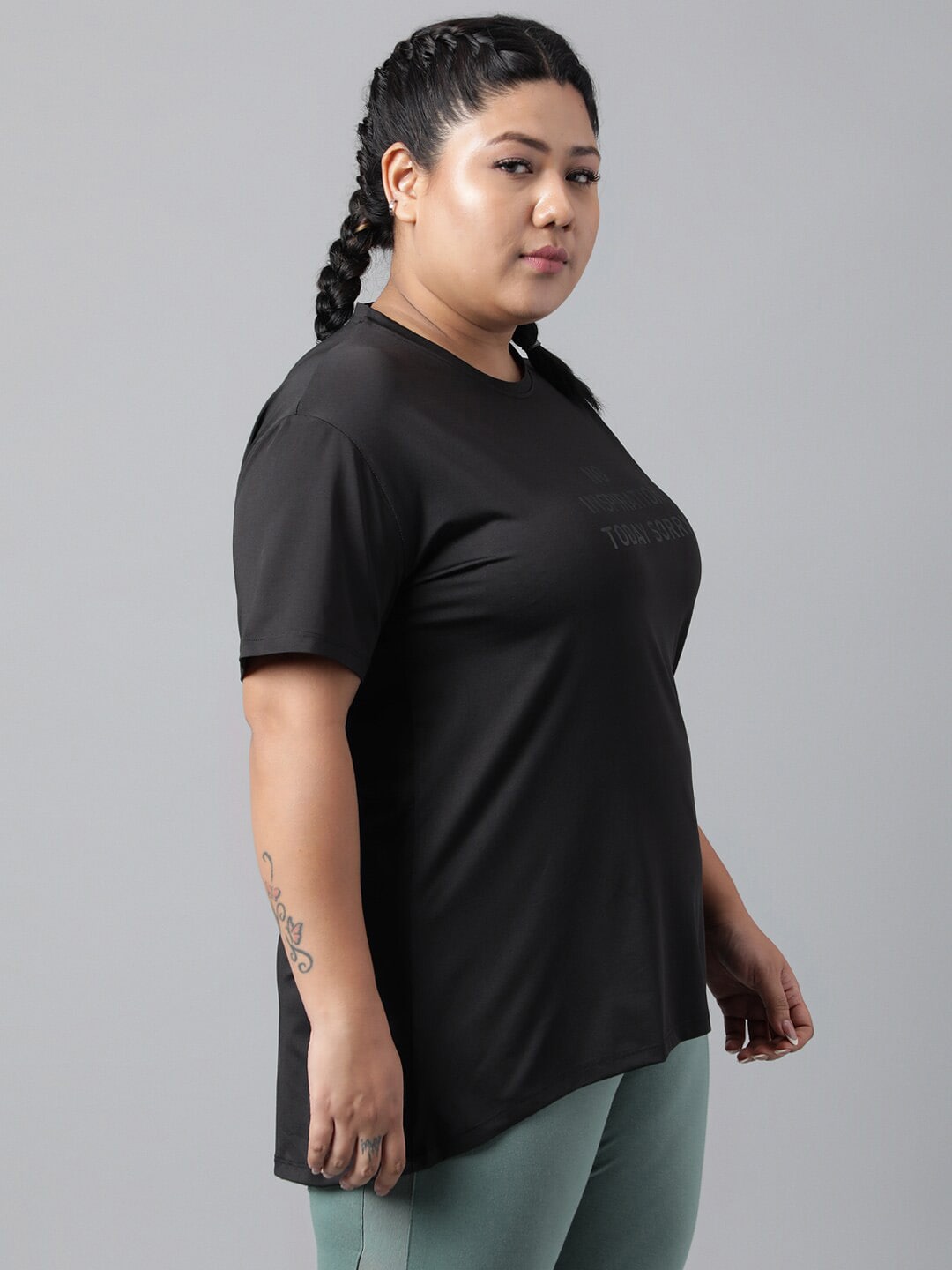 MKH Plus Size Typography Printed Dri-FIT Relaxed Fit Drop-Shoulder Sleeves Gym T-shirt