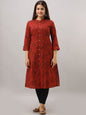 HERE&NOW Maroon Mandarin Collar Floral Straight A-Line Kurta