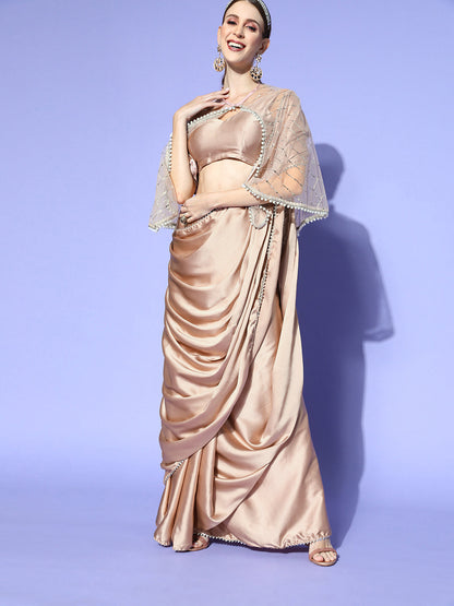 Tikhi Imli Satin Saree With Cape