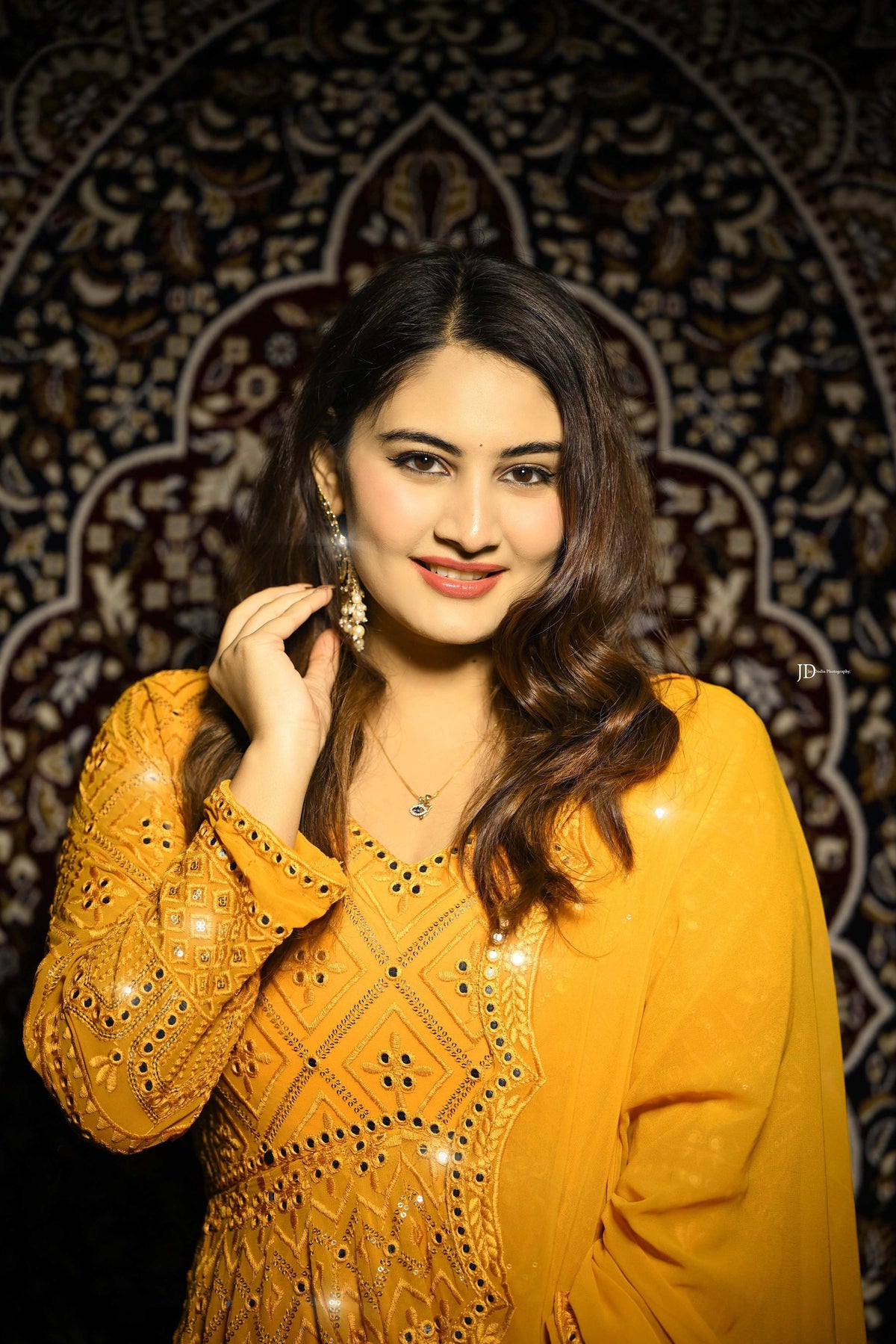 Yash Enterprise Beautiful Yellow Faux Embroidered Wedding Wear Gown With Dupatta
