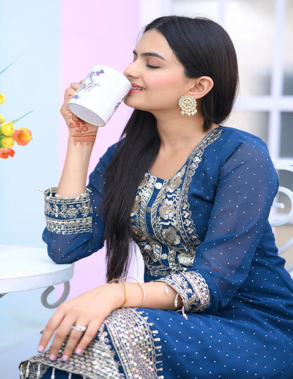 Yash Enterprise Alluring Fox Georgette Blue Embroidery Work Readymade Salwar Suit