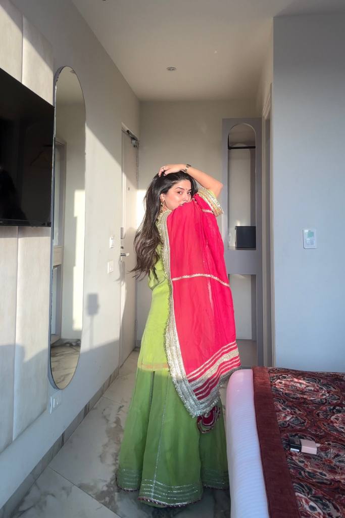 Yash Enterprise Green Faux Blooming Embroidery Sarara Suit