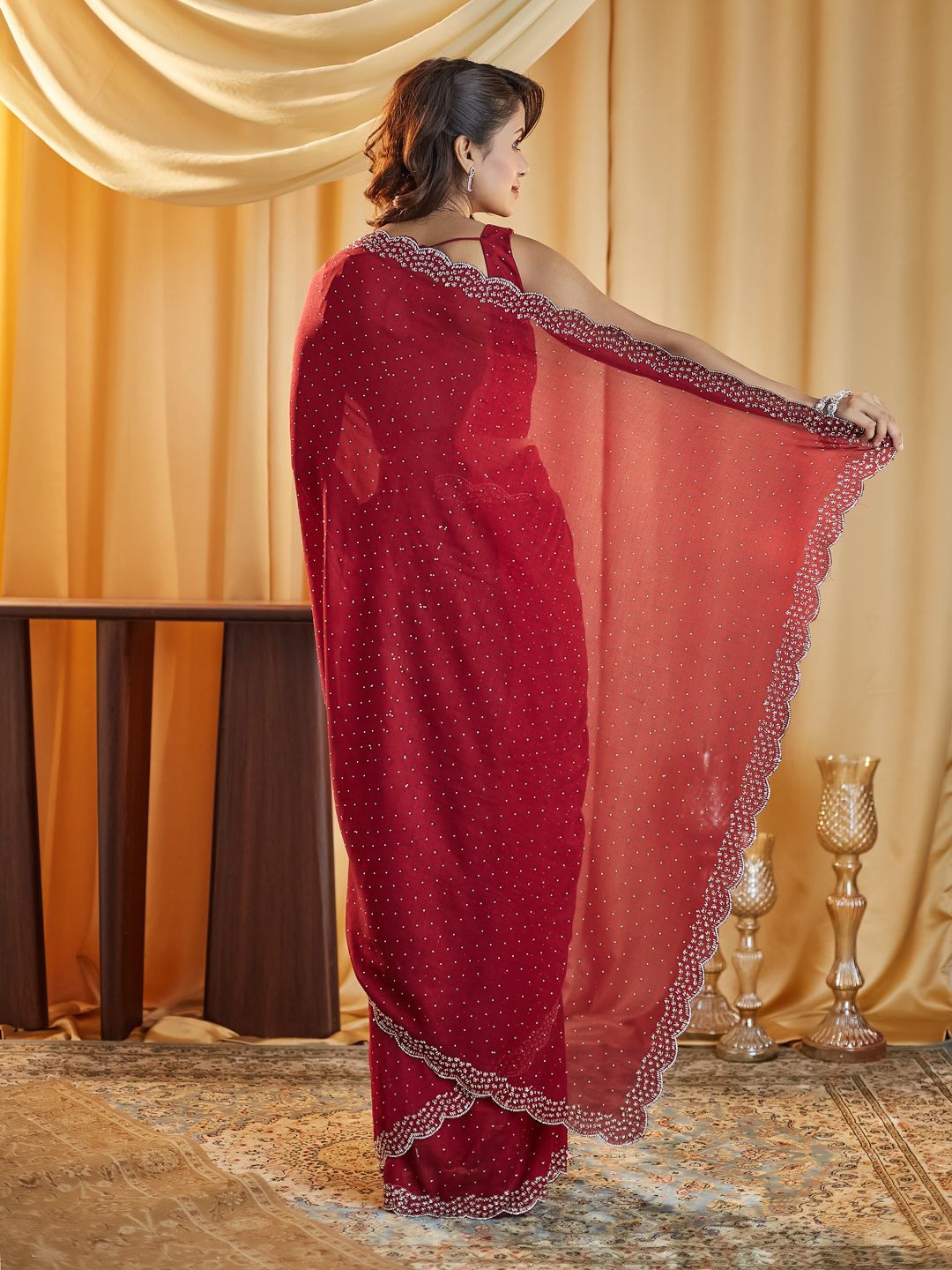 kasee Embellished Beads and Stones Silk Blend Saree