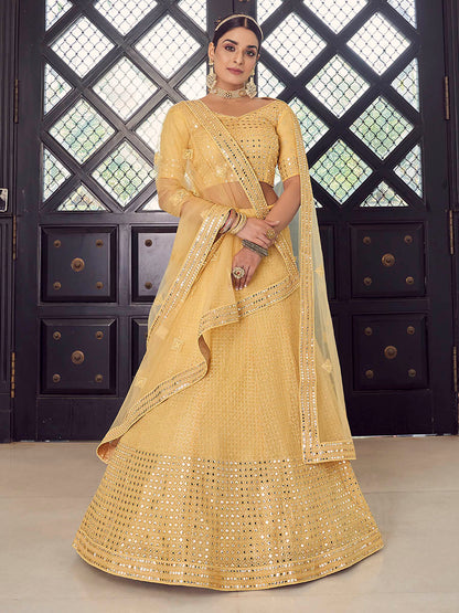 Myra Yellow Georgette Embroidered Designer Lehenga