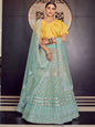 Myra Turquoise Organza Embroidered Designer Lehenga