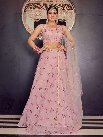 Myra Baby Pink Georgette Embroidered Designer Lehenga