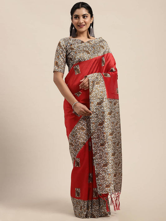 Saree Mall Red Art Silk Sarees