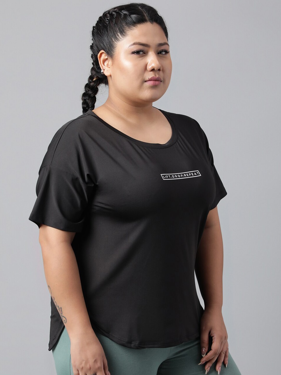 MKH Typography Printed Plus Size Drop Shoulder Sleeves Relaxed Fit Dri-FIT Sports T-shirt