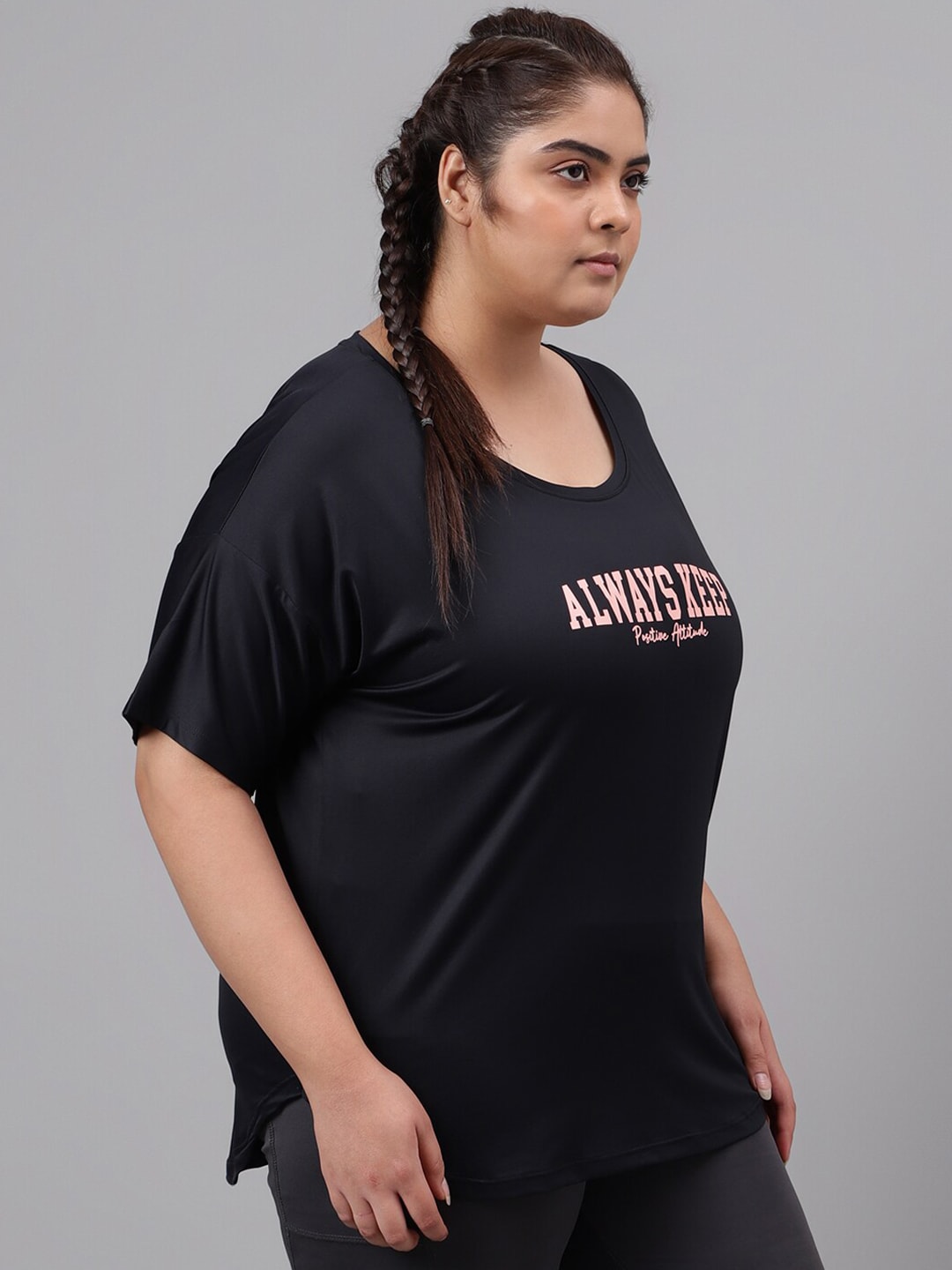 MKH Plus Size Typography Printed Relaxed Fit Dri FIT T-shirt