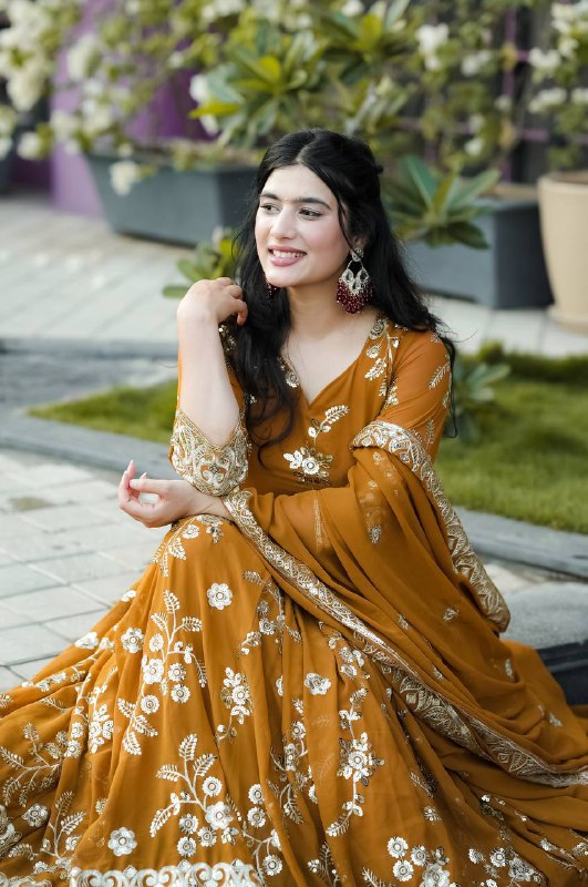 Yash Enterprise Mustard Georgette And Silk Embroidered Anarkali Salwar Suit