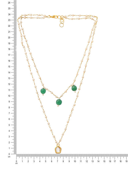 Ruby Raang Gold Kundan and Green Stone Layered Necklace