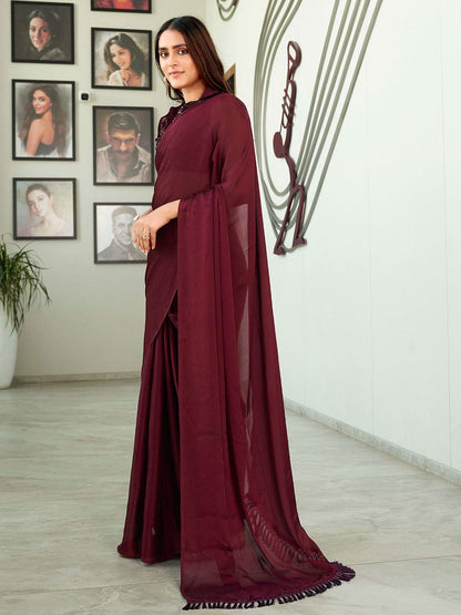 Tikhi Imli Solid Satin Saree