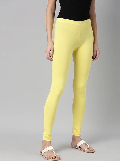 Souchii Yellow Solid Slim-Fit Churidar-Length Leggings