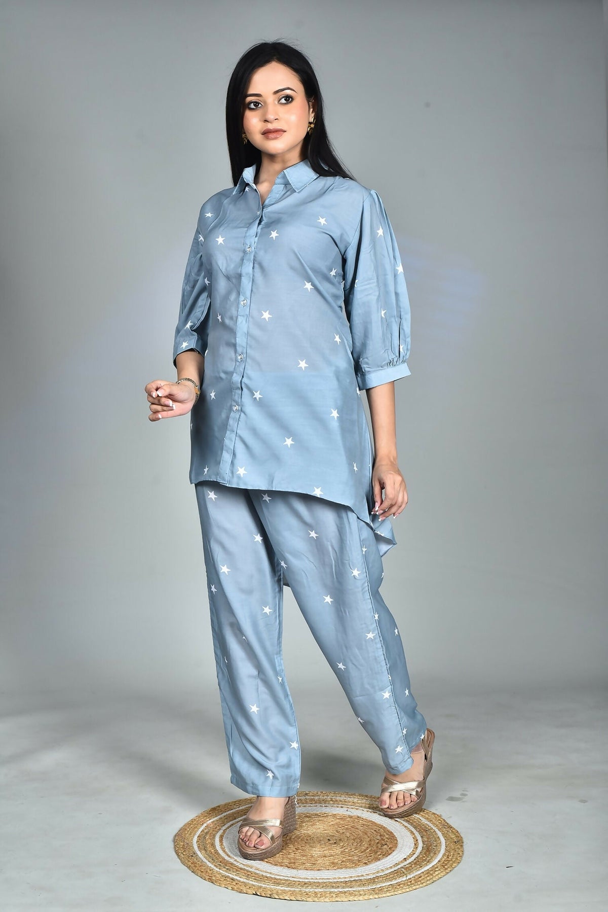 Morchari Digital Print Semi Muslin Co-Ord Set Top & Trouser-Multicolor