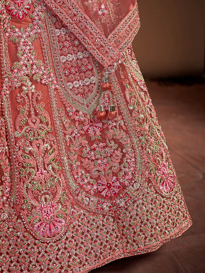 Myra Pink Taupe Soft Net Heavy Embroidered Designer Lehenga