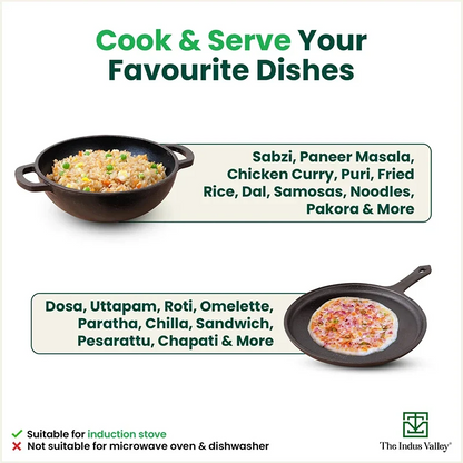 The Indus Valley CASTrong Cast Iron Cookware Set: Tawa + Kadai, Kitchen Set for Home, Pre-seasoned, 100% Pure, Toxin-free, Induction