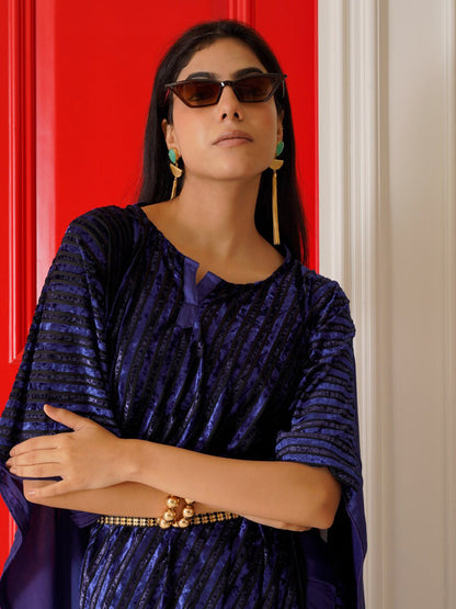 Tikhi Imli Striped Velvet Kaftan Saree