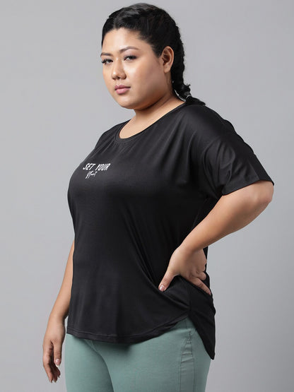 MKH Typography Printed Plus Size Drop Shoulder Sleeves Relaxed Fit Dri-FIT Sports T-shirt
