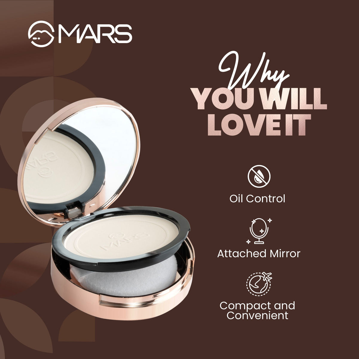 MARS Cosmetics Matte On Compact Powder with Applicator Puff - 01 Light