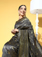 Saree Mall Navy Blue & Gold-Toned Ethnic Motifs Zari Silk Blend Banarasi Sarees