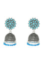 Mominos Fashion Joharkamal Kundan work Jhumka with Sky Blue Beads