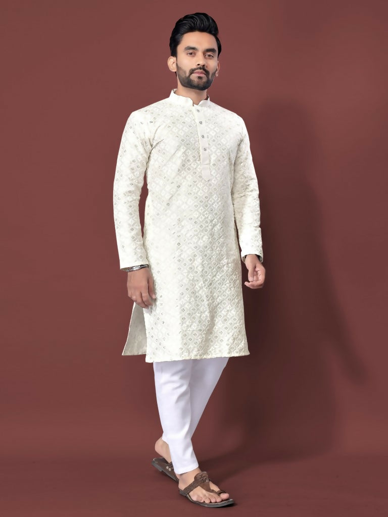 Off-white Traditional Mens Kurta Ethnic Wear for Wedding by Infinity Export