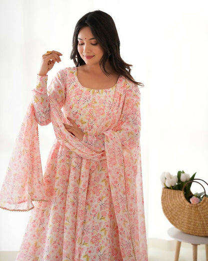Joban Fashion Peach Kurta Set Organza Sequin Embroidery Work