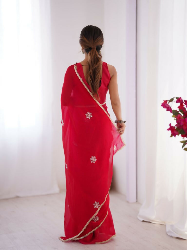 Red Fendy Designer Beads Moti,Val Sequence Work Saree - Siara