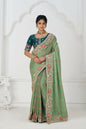 Kesar Fab Grace In Green: Multi-Thread Embroidered With Floral Elegance Saree