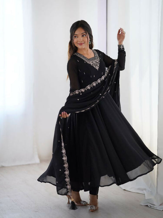 Joban Fashion Black Kurta Set Georgette Sequence Embroidery Work