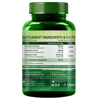 Himalayan Organics Magnesium Citrate+Glycinate Tablets (1660mg)