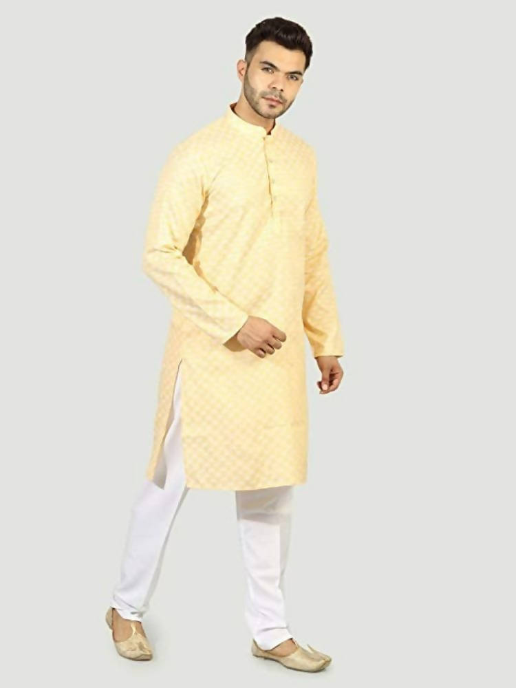 Uri And Mackenzie Mens Casual Cotton Blend kurta Pajama Set (Light Yellow)