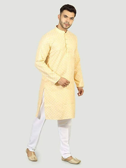 Uri And Mackenzie Mens Casual Cotton Blend kurta Pajama Set (Light Yellow)