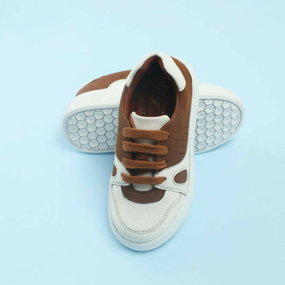 Tiny Bugs Boys Lace Up Casual Shoes - White & Brown