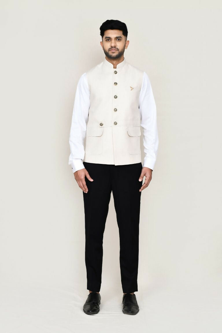 Joban Fashion White Colored Art Silk Fabric Kurta, Jacket With Straight Fit Pant